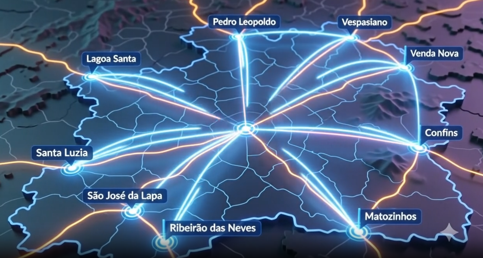Mapa ilustrado conectando as cidades do Vetor Norte